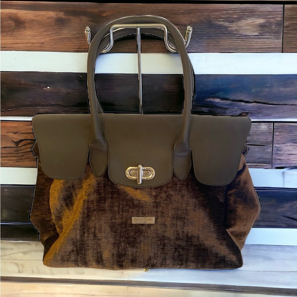 Italian Artisan Brown Velvet Satchel Handbag by Teresa Cambi